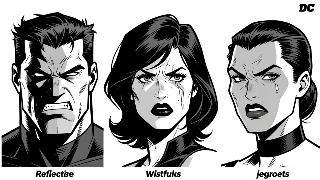 Three character faces — labeled types