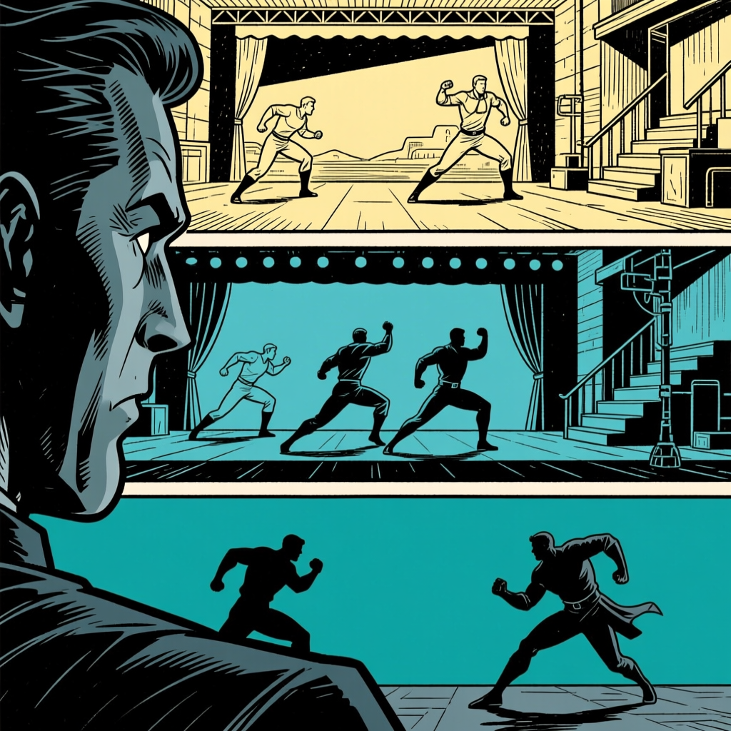 Comic panel layout — action scene