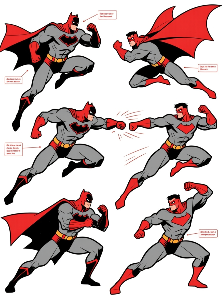 Superhero action poses — six views