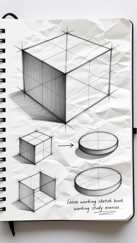 Cube and cylinder — notebook study