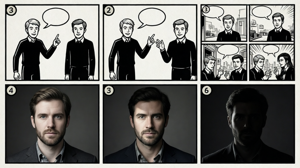 Storyboard panels — actor reference