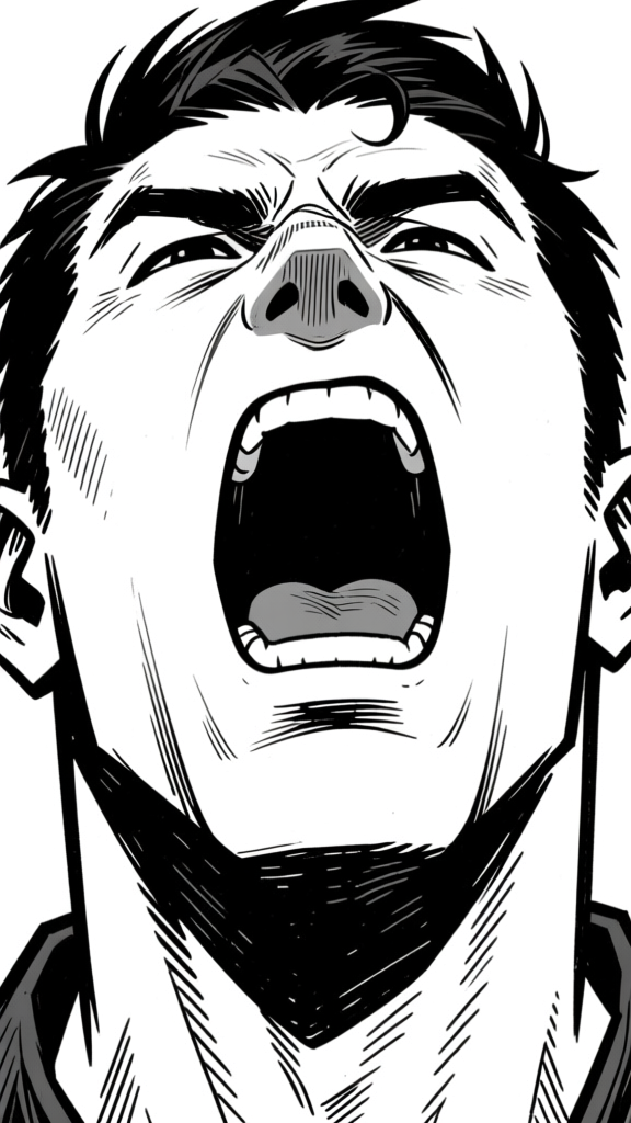 Open mouth dramatic closeup