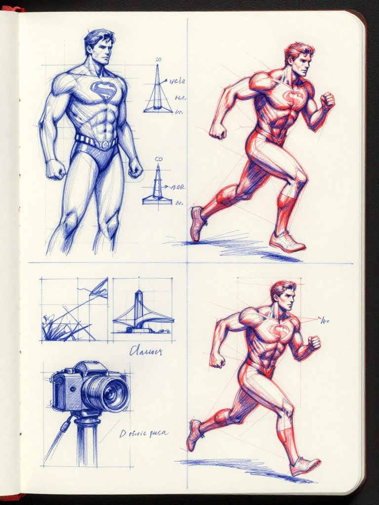 Action pose sketches showing dynamic spine strokes