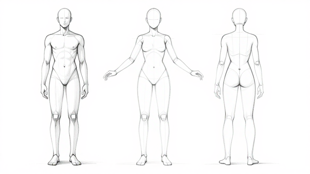 Three-view figure blueprint