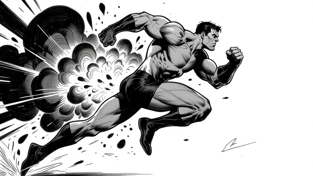 Dynamic superhero punch — extreme contrapposto