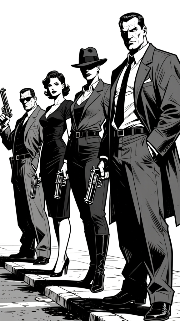 Group clothed figures — noir