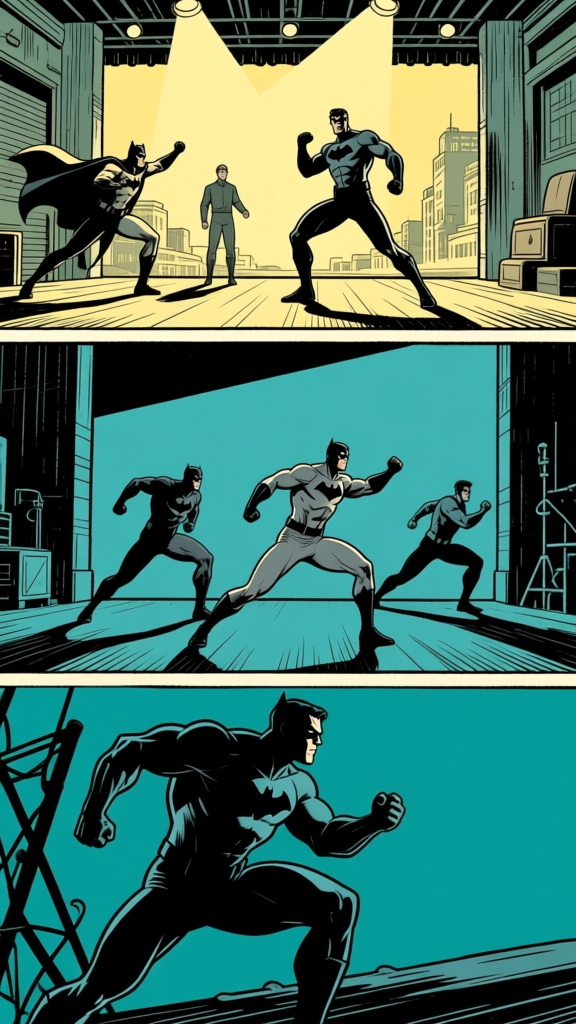Action fight scene — panels