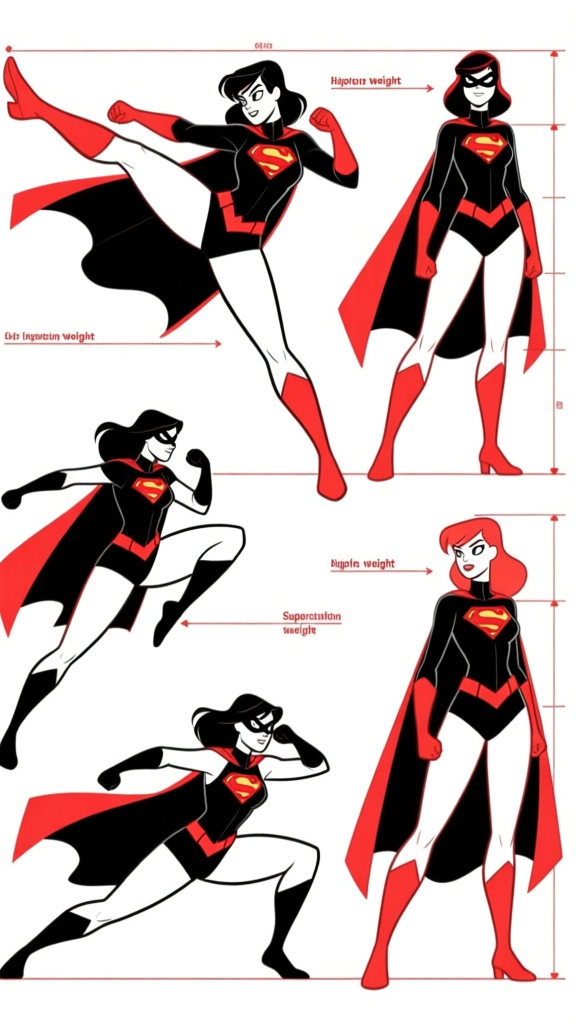 Female hero multiple poses — color study