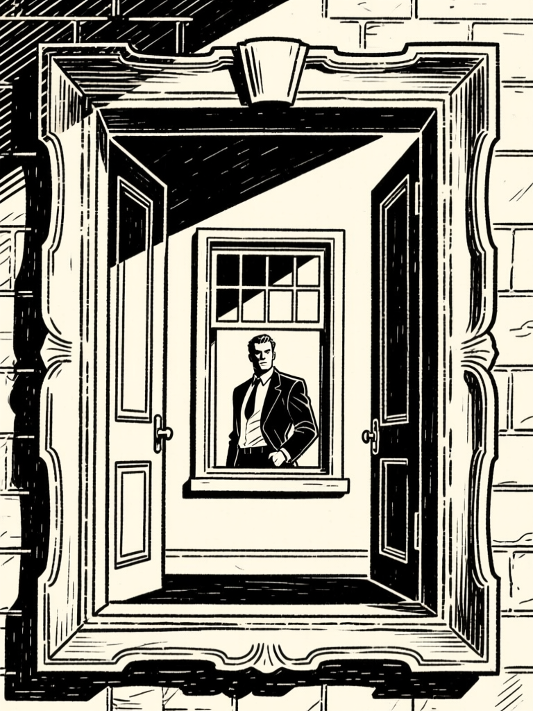 Figure in doorframe — composition