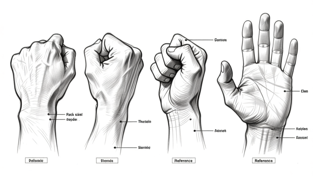 Four key hand positions side by side