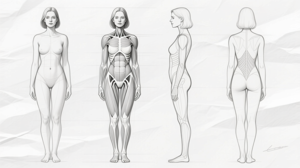 Female figure three-view proportions