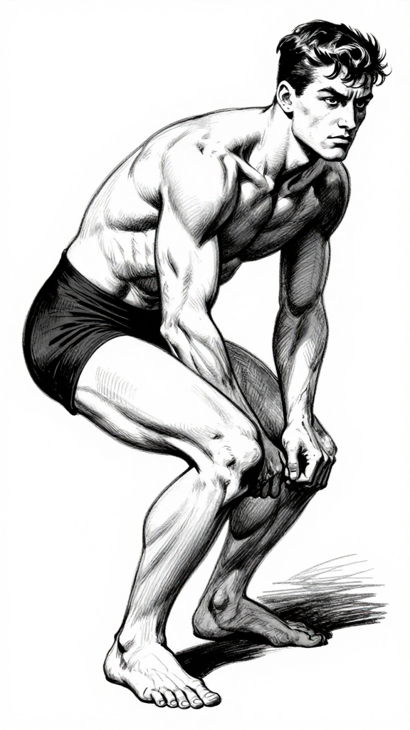 Crouching figure — foot bearing weight