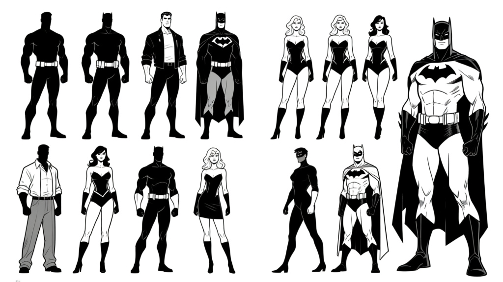Hero silhouette lineup — power stance