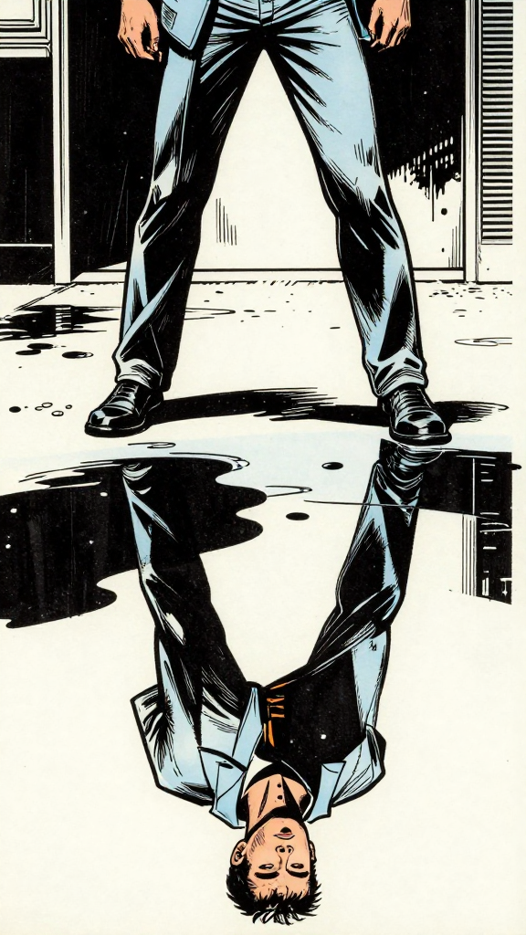Figure reflected in puddle — noir