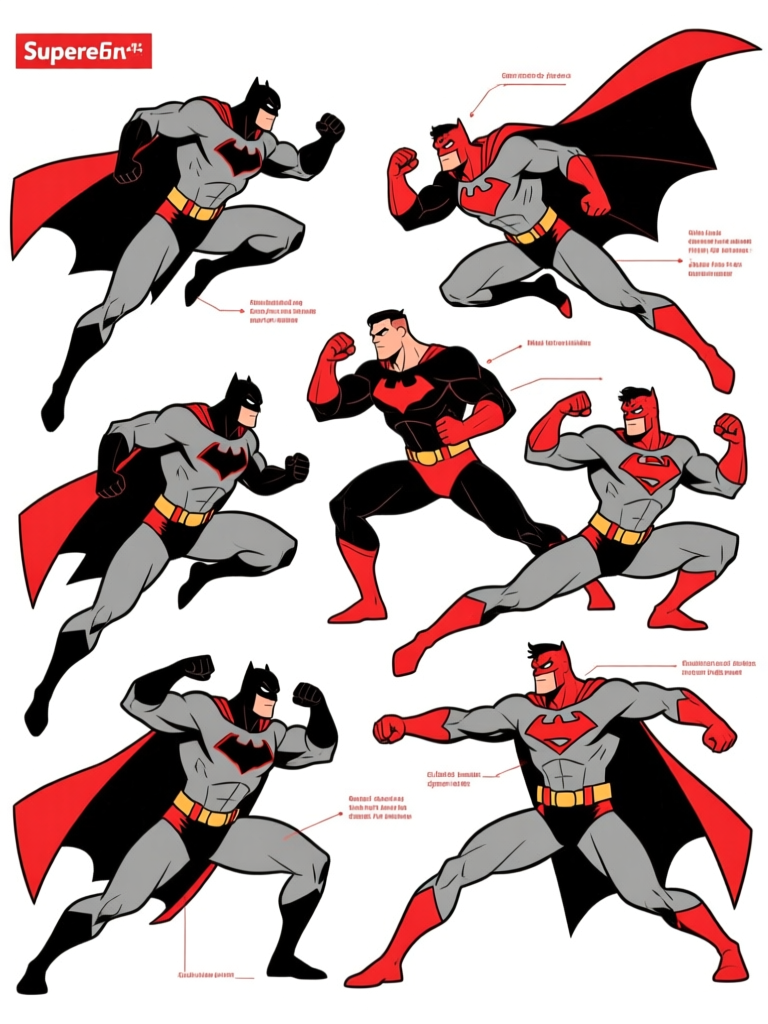 Superhero action poses — eight views