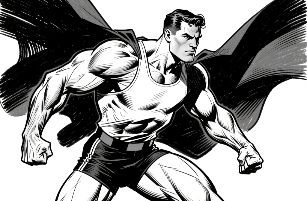 Heroic cape figure — ink