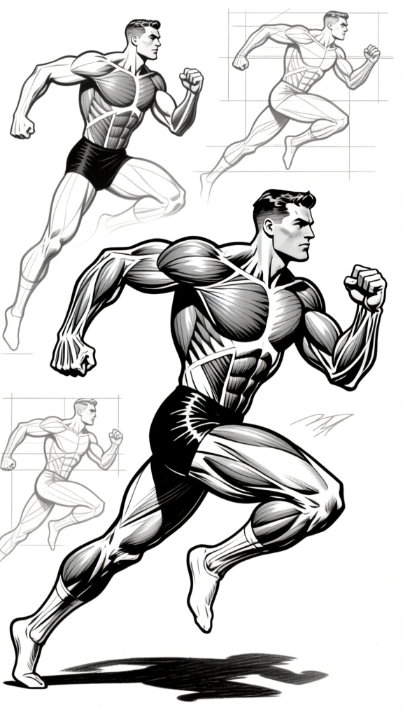 Multiple figures running — ink