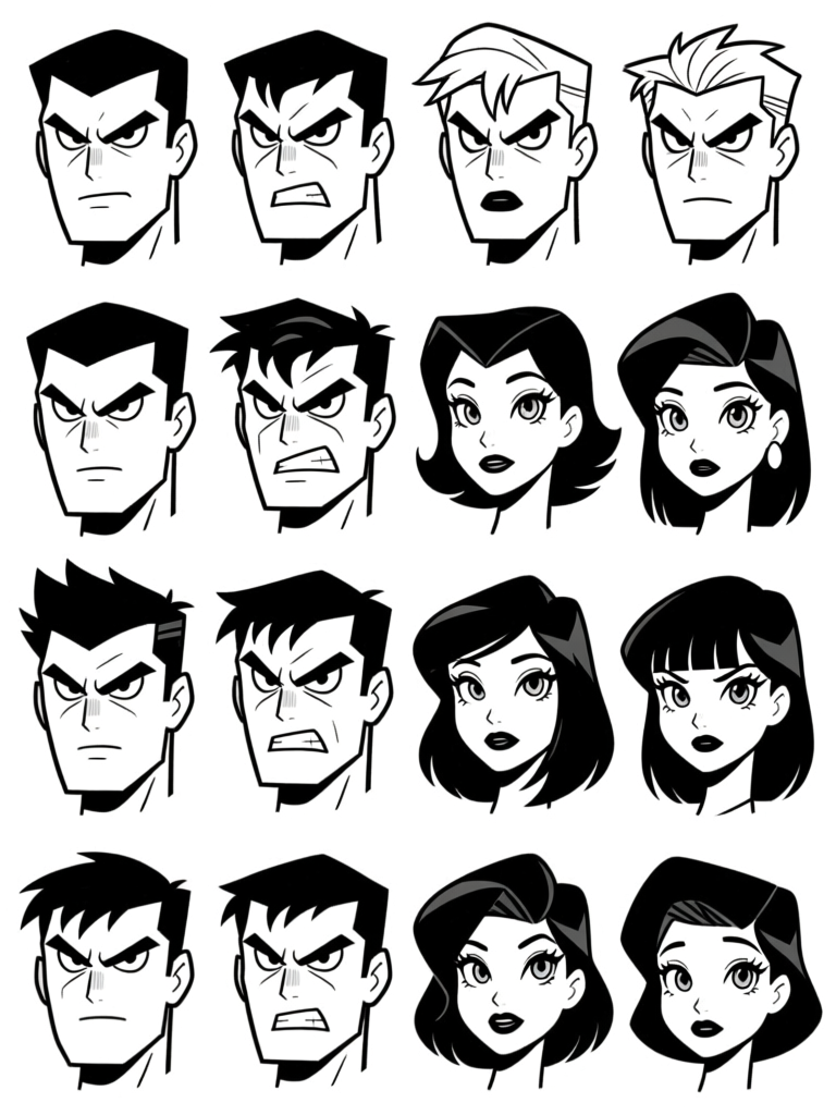 Character face lineup — 4x4 grid