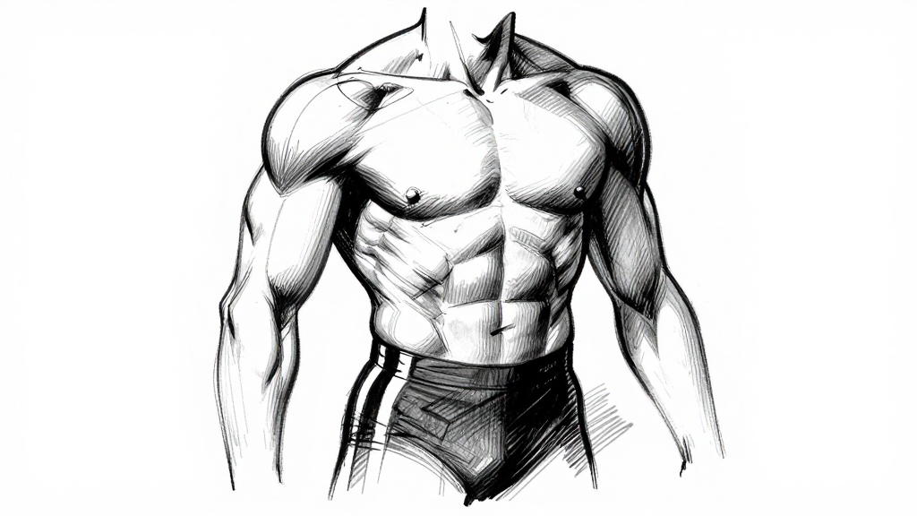 Rib cage barrel — front view with abs
