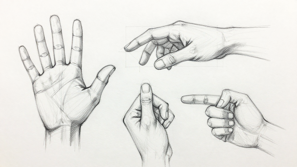 Hand pencil studies — multiple positions