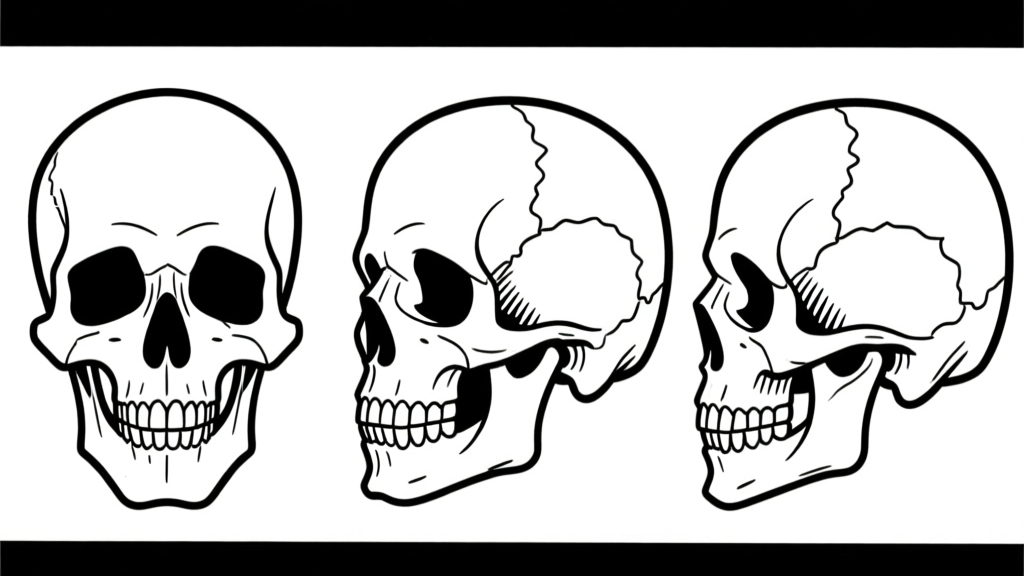 Skull studies — three views