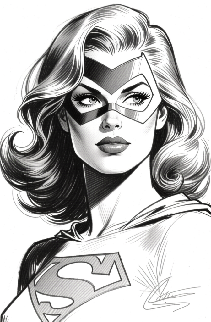 Female hero portrait — ink