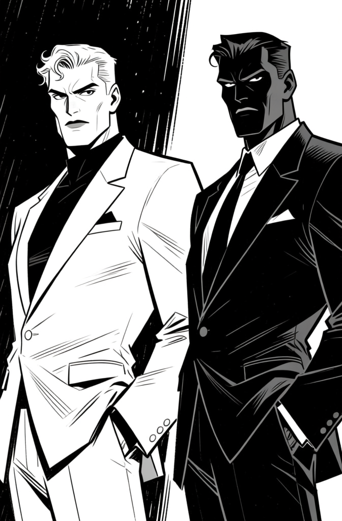 Two clothed figures — suits