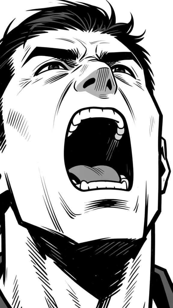 Open mouth yell — manga style