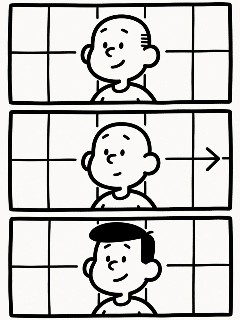 Head turn sequence — cartoon