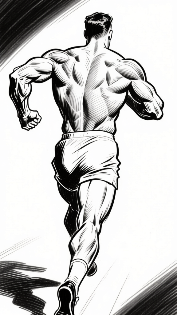 Figure running — back view
