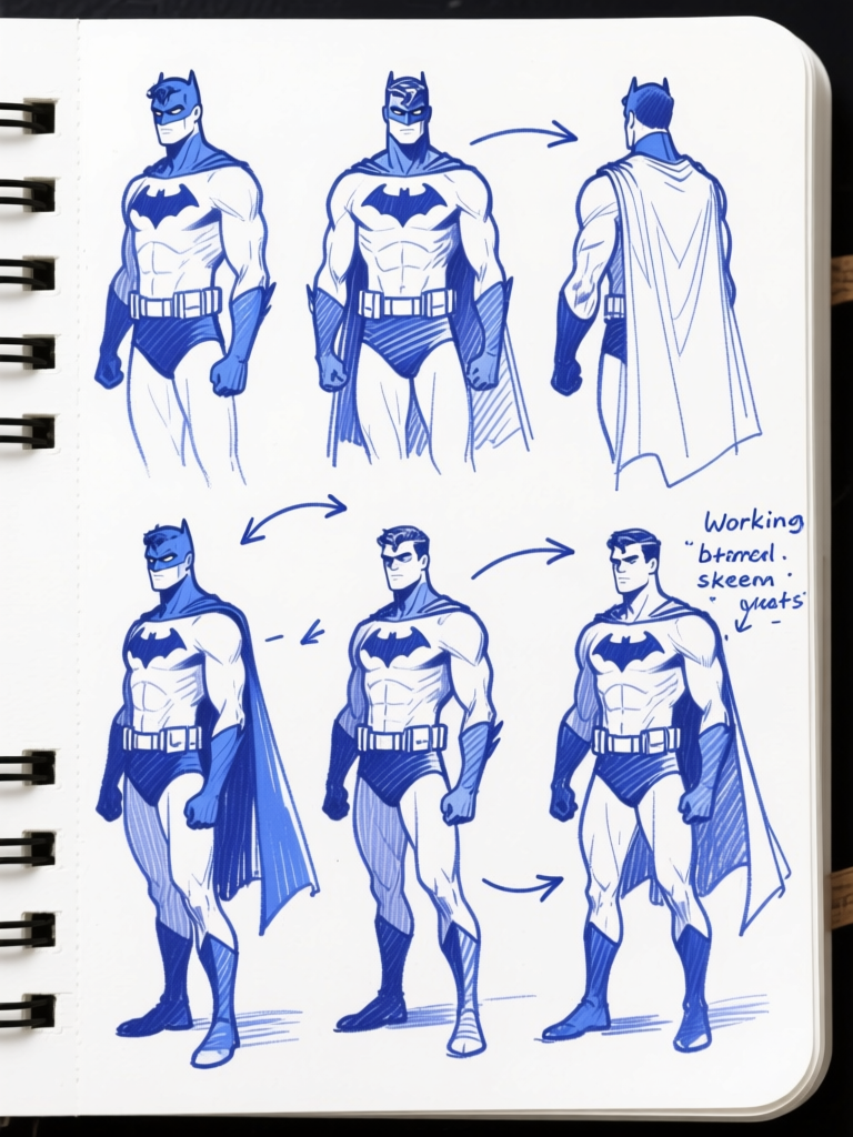 Hero character notebook — poses