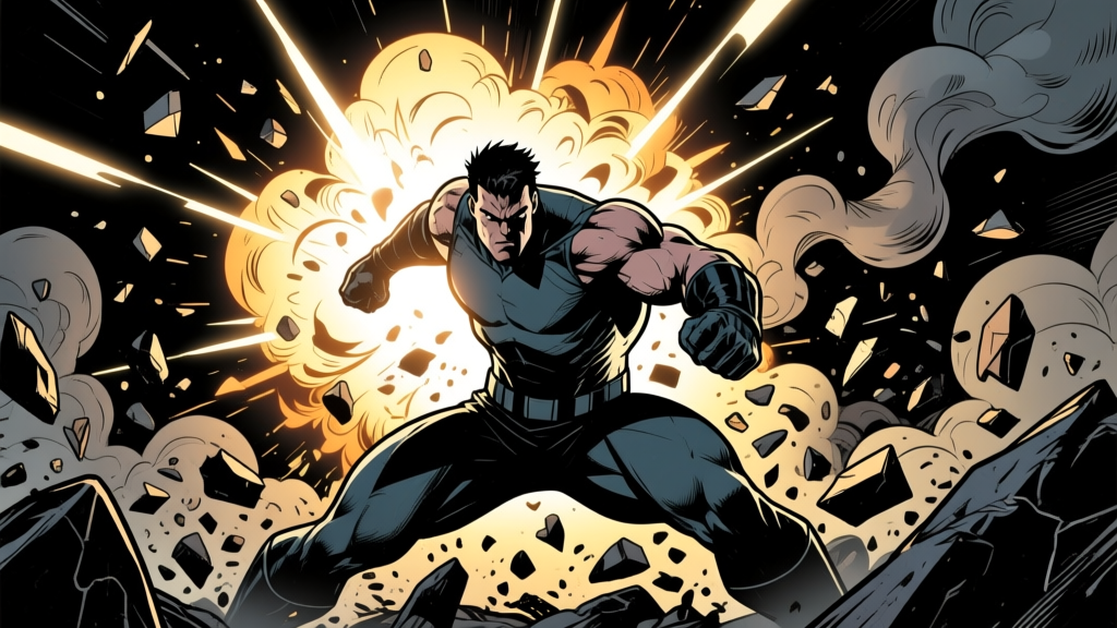 Action comic panel — energy burst