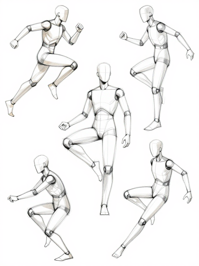 Gesture figure studies — action lines