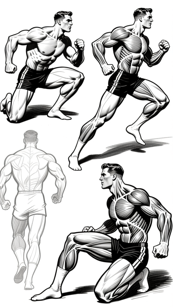 Multiple running figures — spine action lines