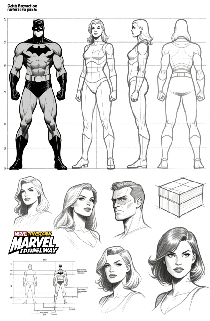 Character design sheet with proportions