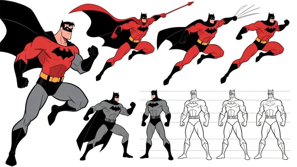 Hero character sheet — colored poses