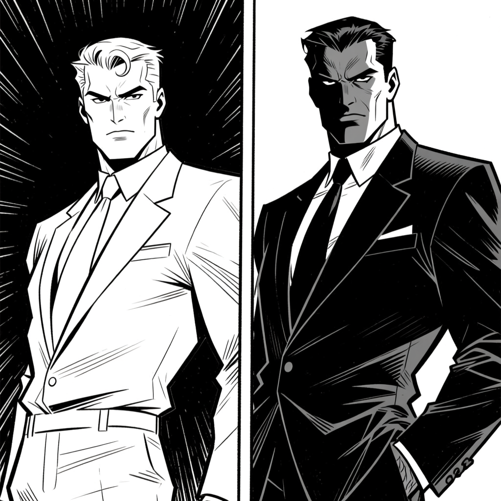 Two clothed figures — suits