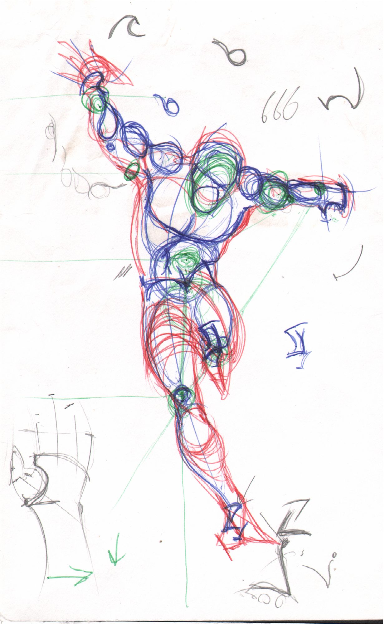 Full action figure — colored sphere-joints overlay