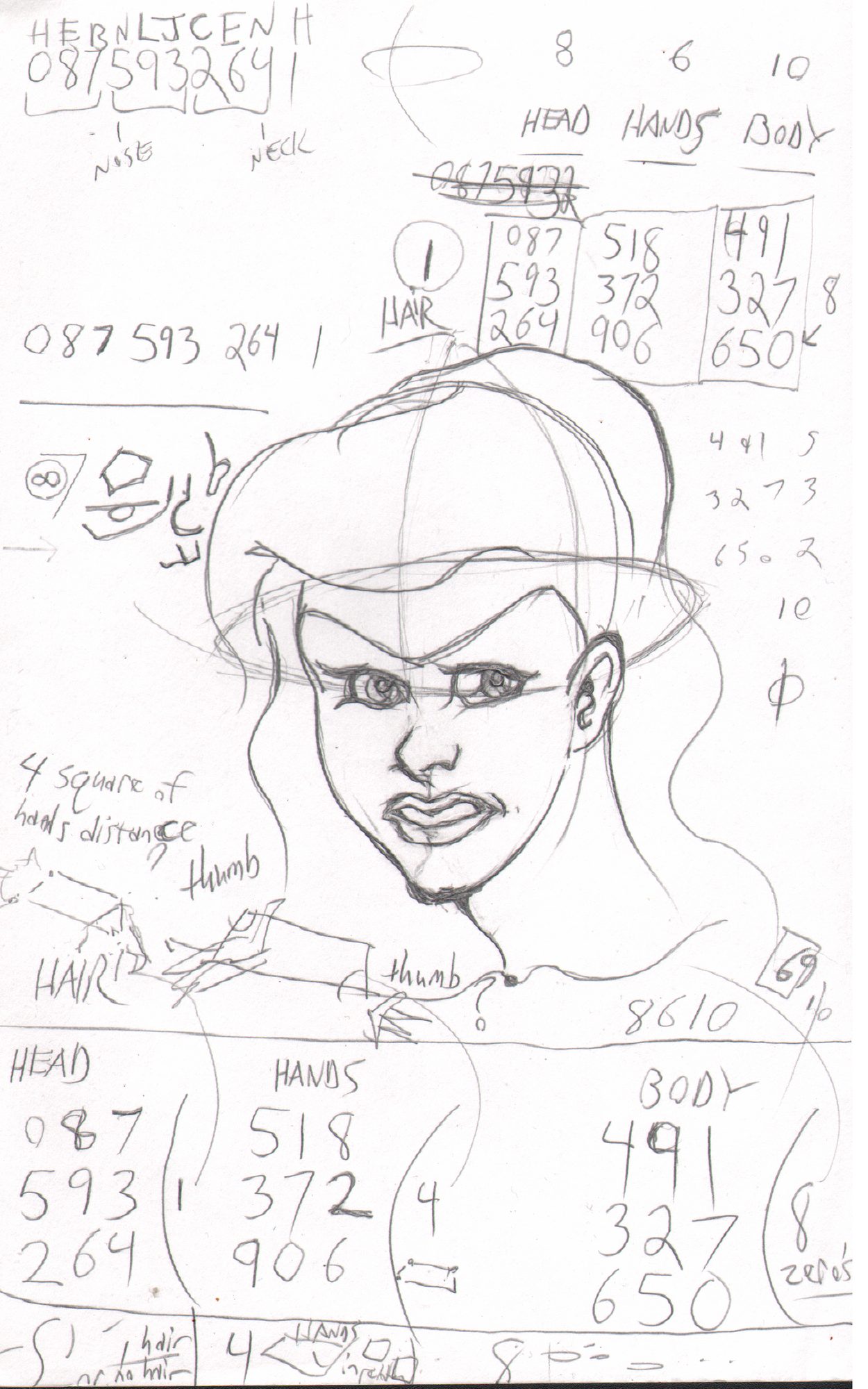 Head construction with numerology table