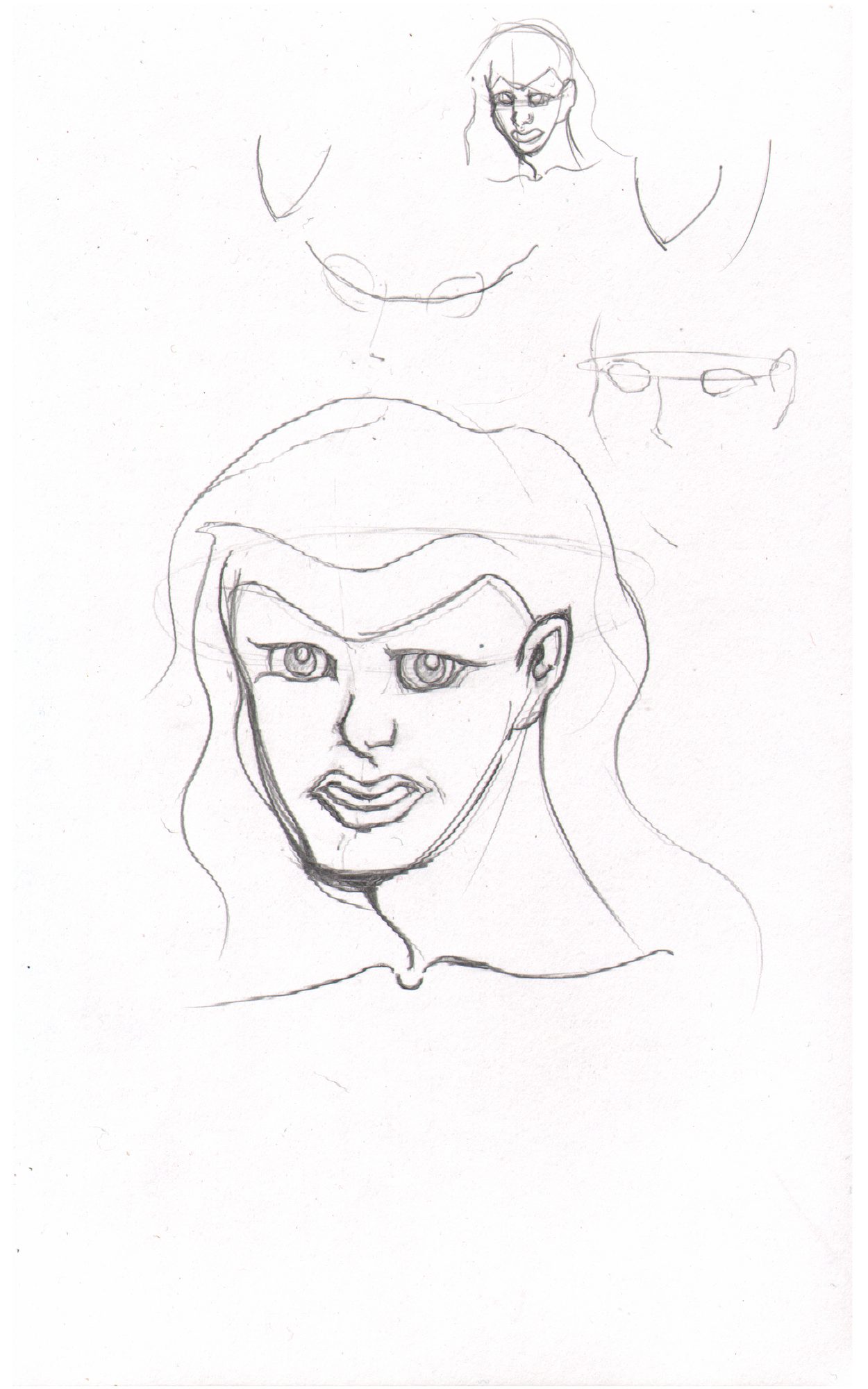 Female face — two heads with structure lines