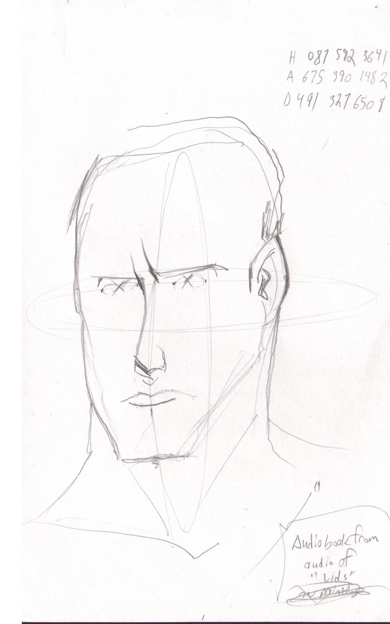 Head at 3/4 — strong jaw, numerology margin notes