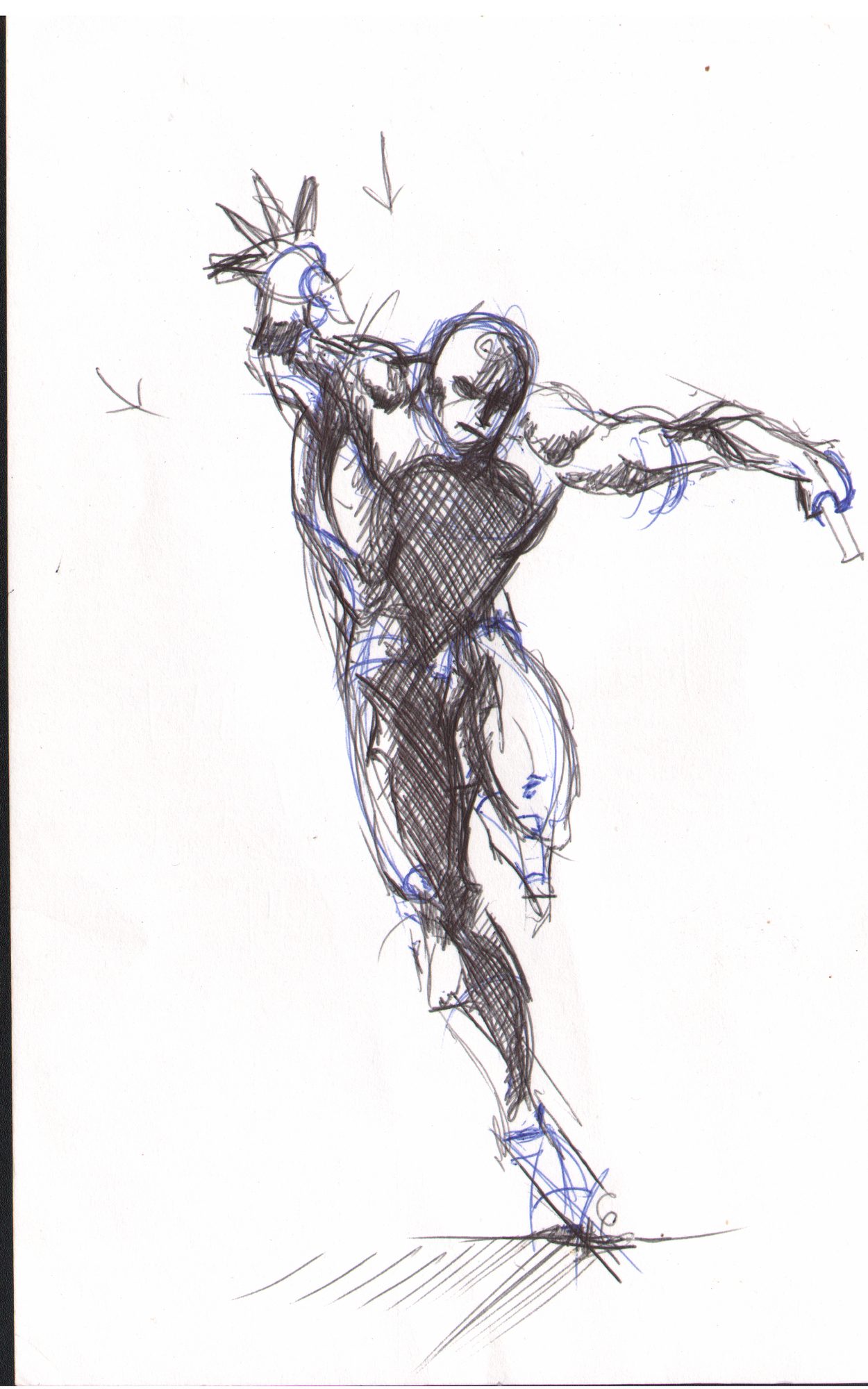 Full dynamic figure in ink — cyberpunk character