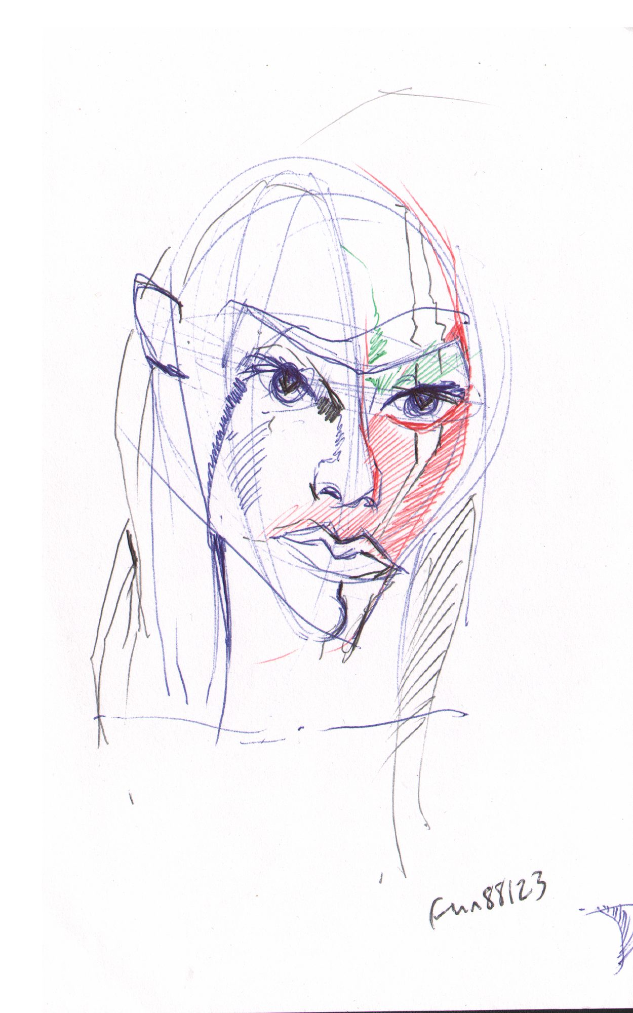 Female face — colored zone construction