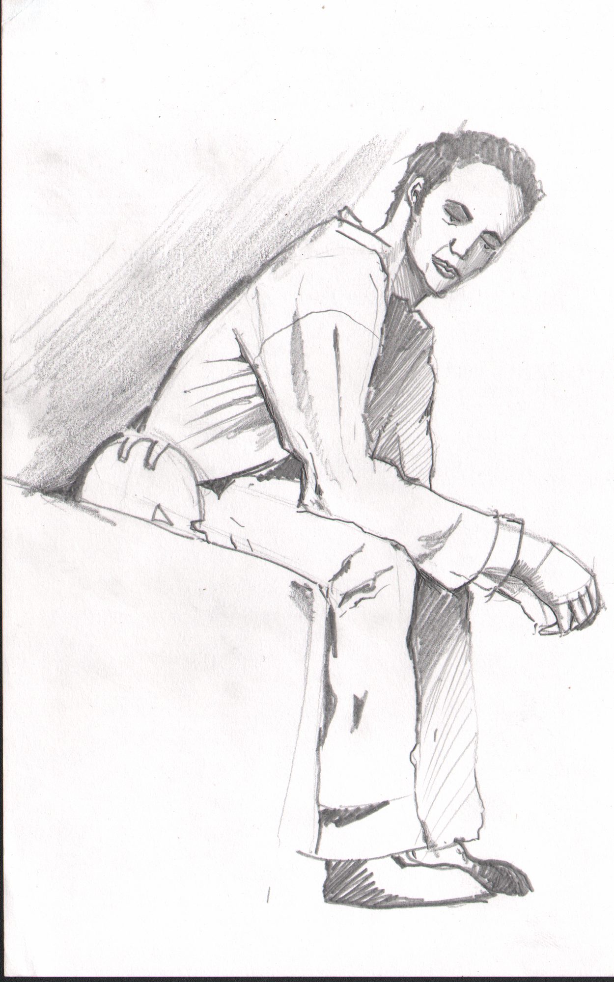 Seated clothed figure — clothing folds