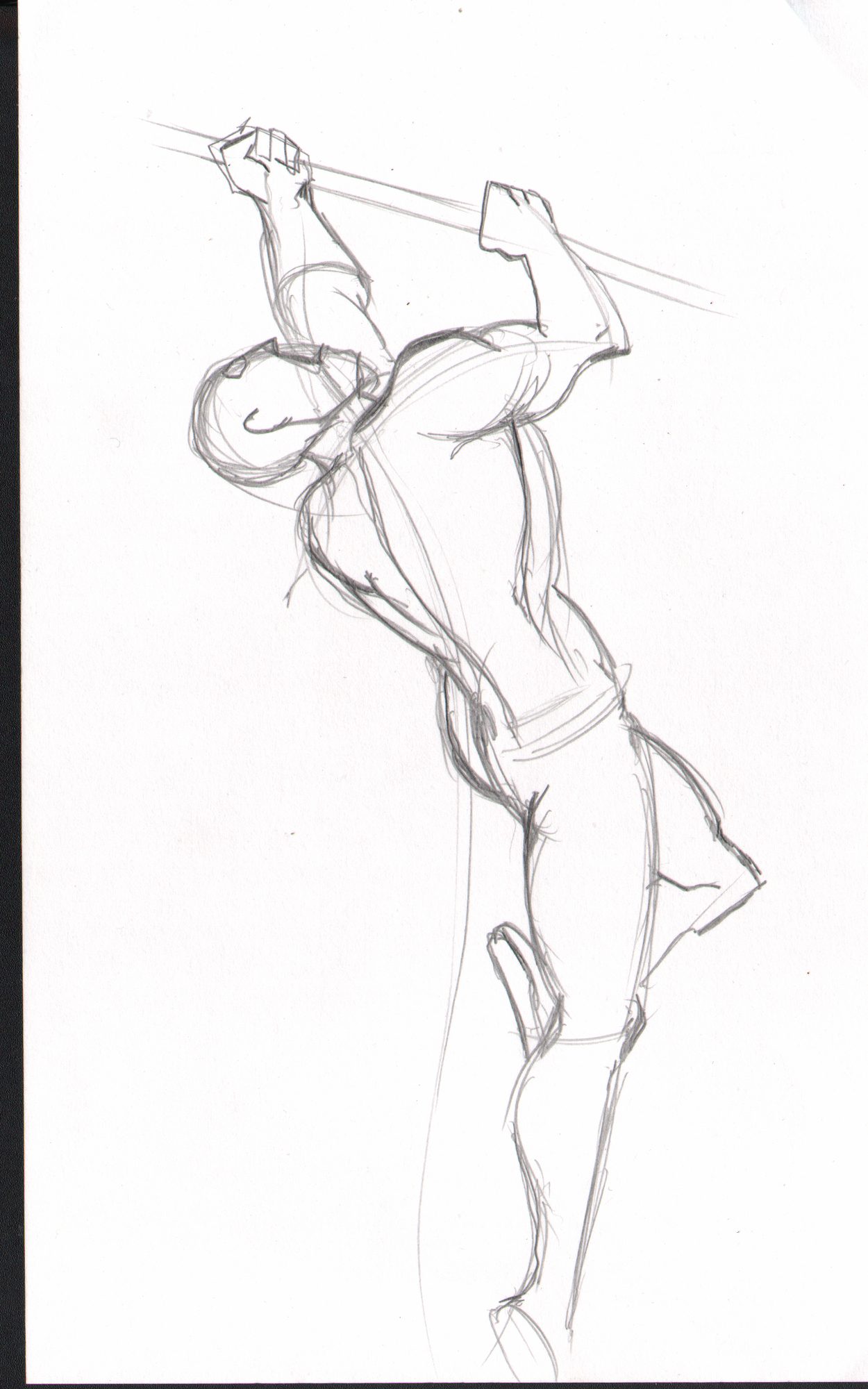 Hanging/climbing figure — extreme foreshortening