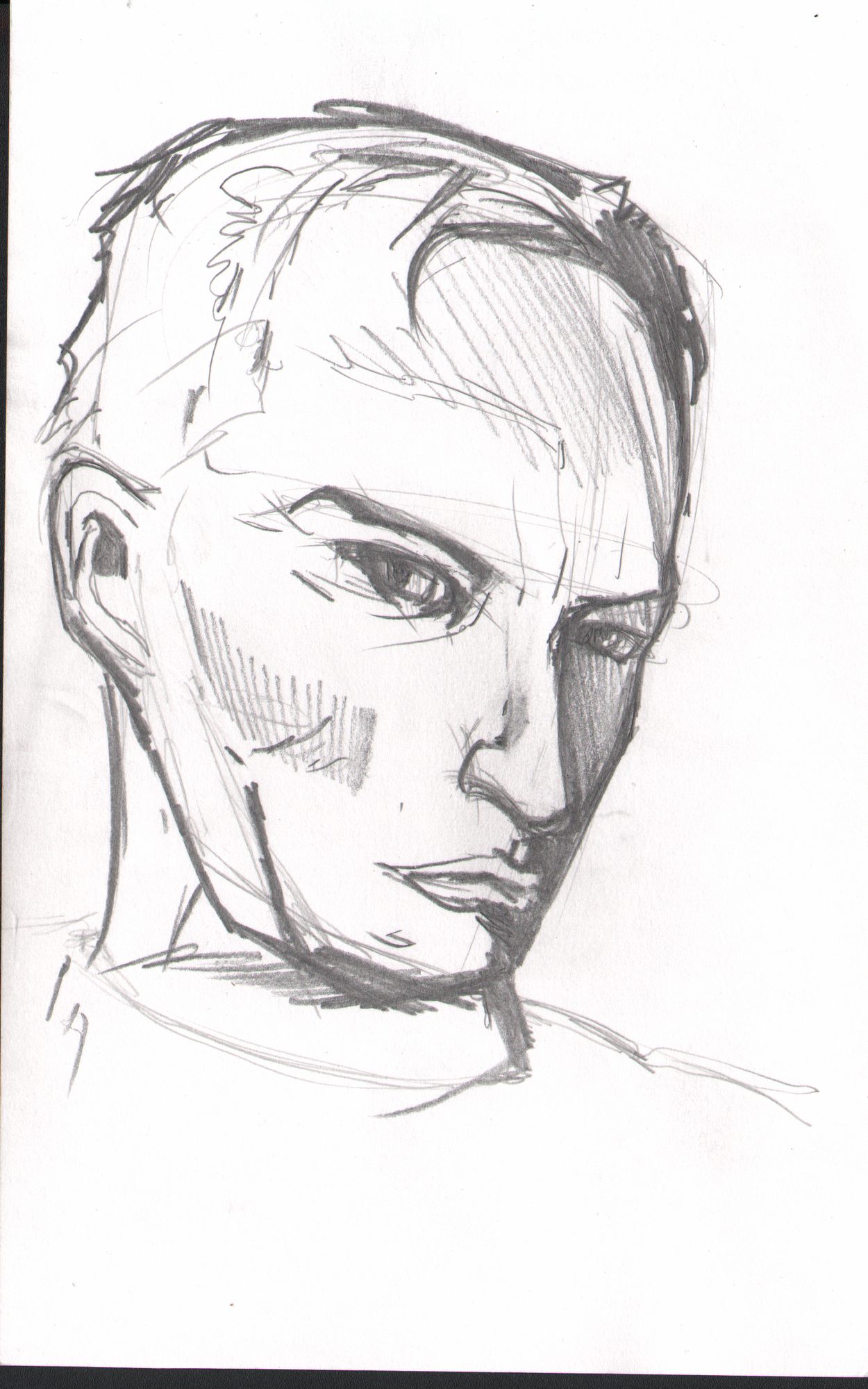 Male face shaded — strong jaw expression