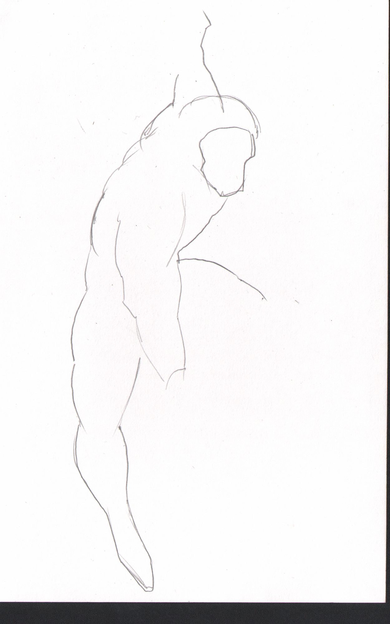 Hanging figure silhouette — extreme foreshortening