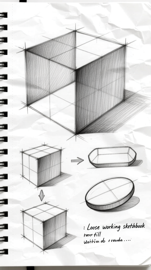 Cube and ellipse — notebook study