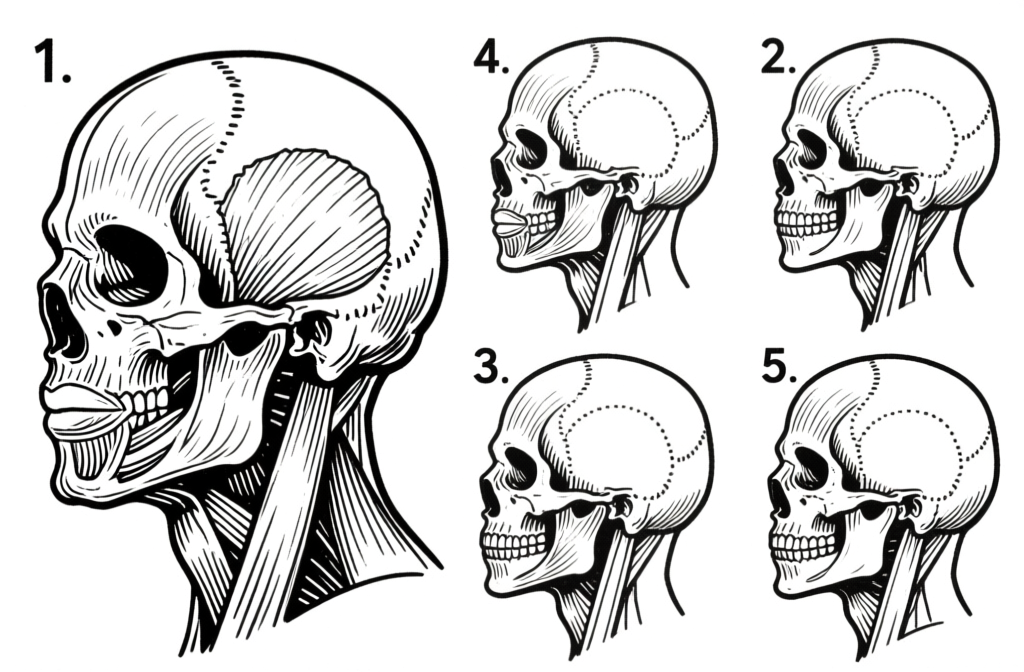 Skull — six-view detailed study