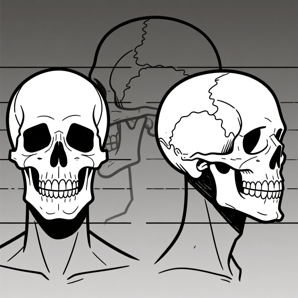 Skull front and three-quarter